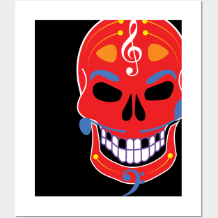 Dia de Los Muertos Music Sugar Skull - Red Posters and Art